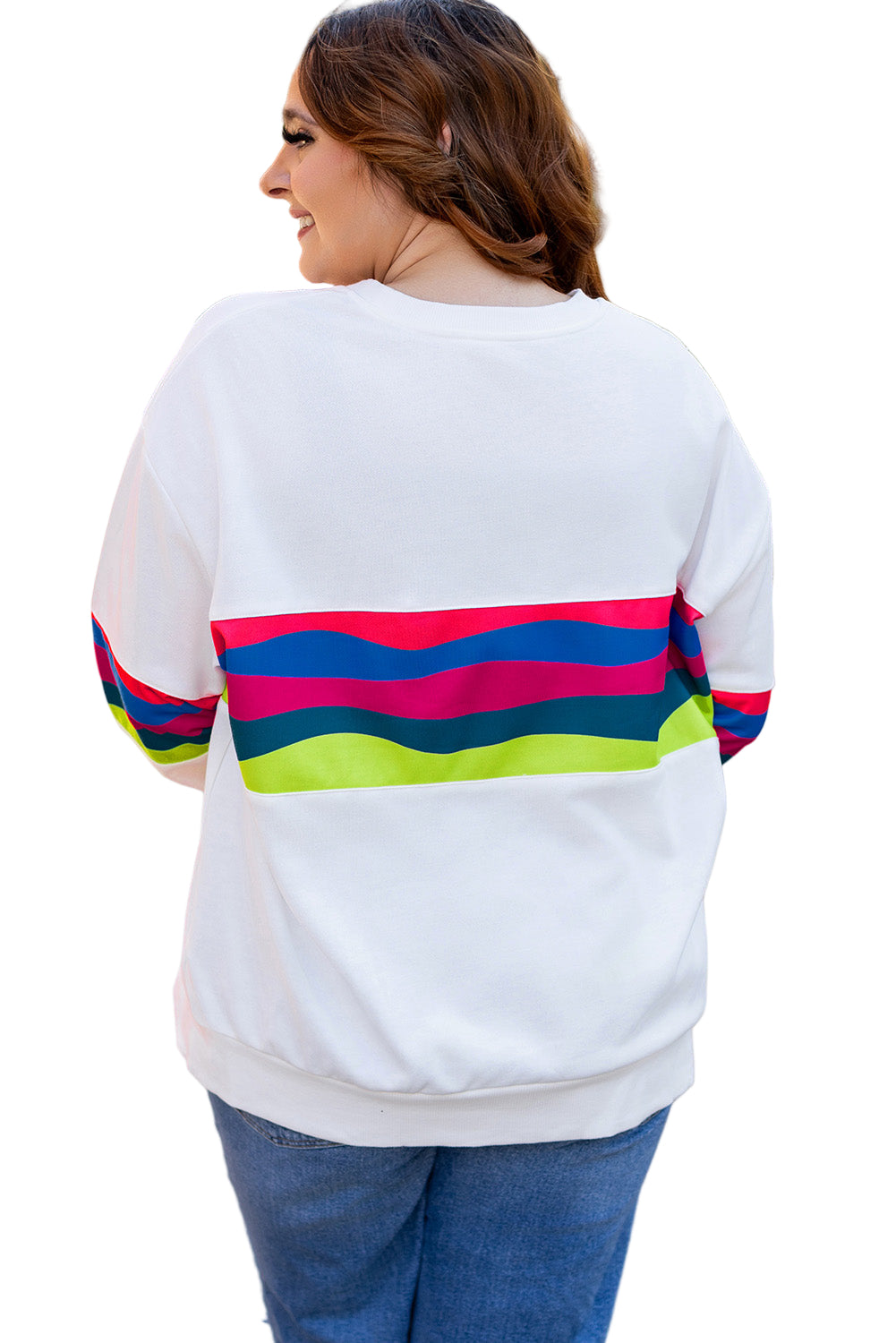 White Colorful Stripe Plus Size Sweatshirt