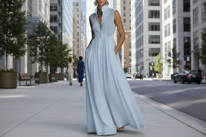 Women's French-Style High-Waist Midi Dress with Ribbon Tie