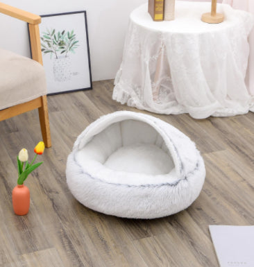 2-in-1 Round Plush Pet Bed for Dogs & Cats — Warm Winter House