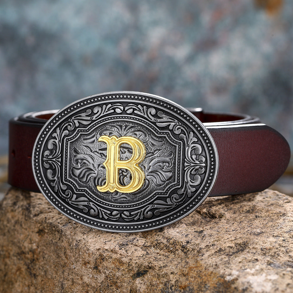 Tang Grass Pattern Letter A-Z Belt Buckle Head