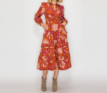 Rustic Rose Print Midi Dress