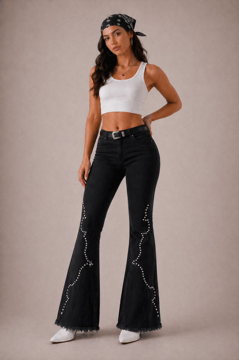 Santa Fe Bell Bottom Jean Black Denim