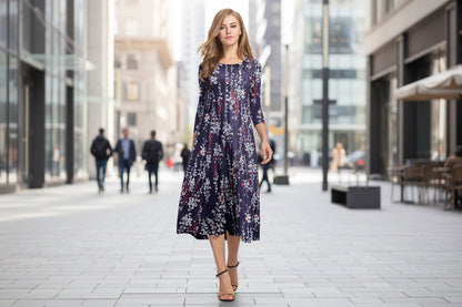 Women’s Floral Patchwork Three-Quarter Sleeve Dress