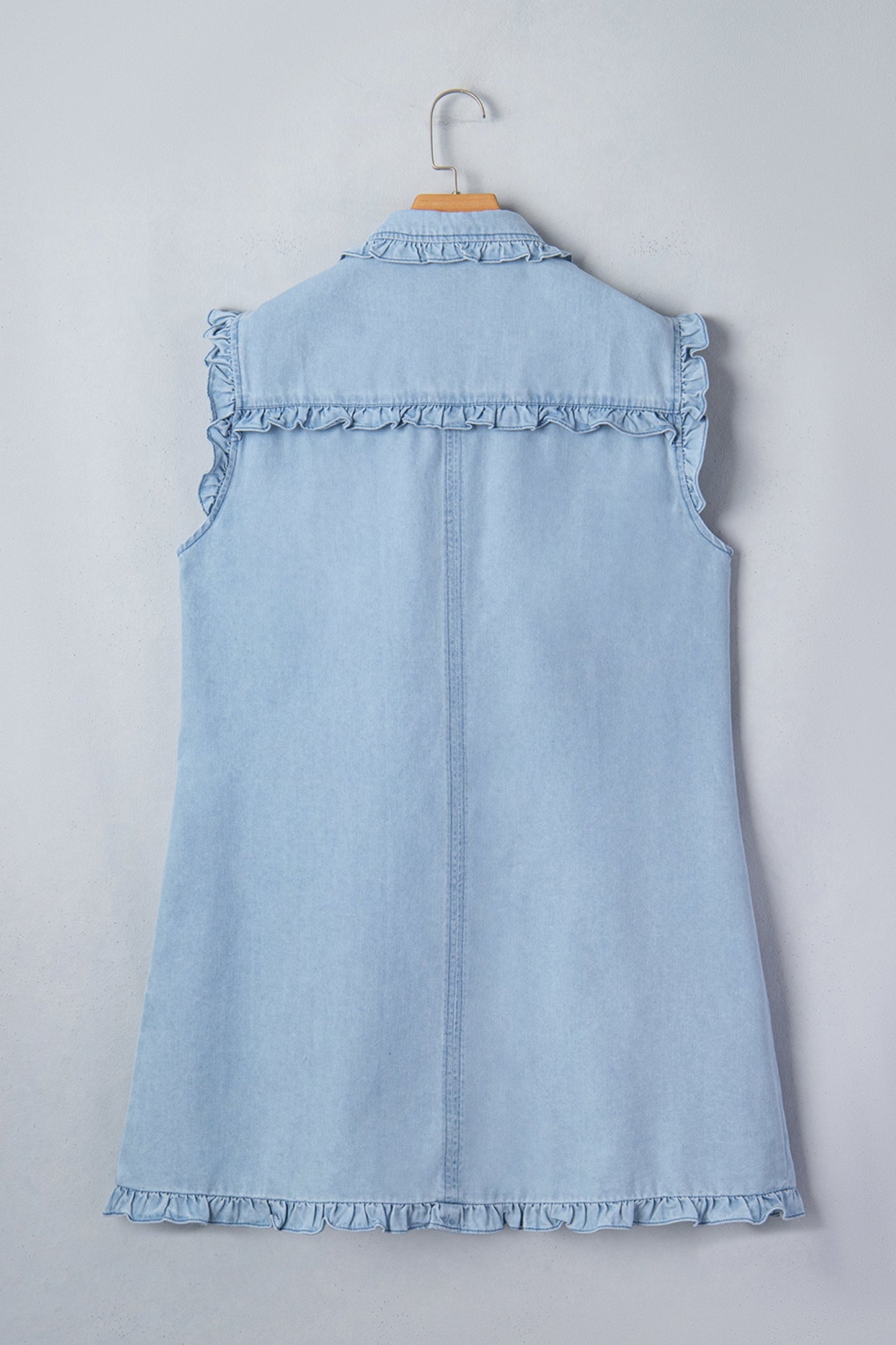 Denim Ruffle Edge Collared Dress w/ Pockets