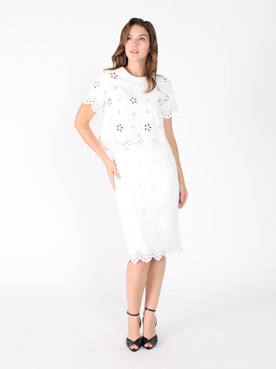 Embroidered eyelet crop top