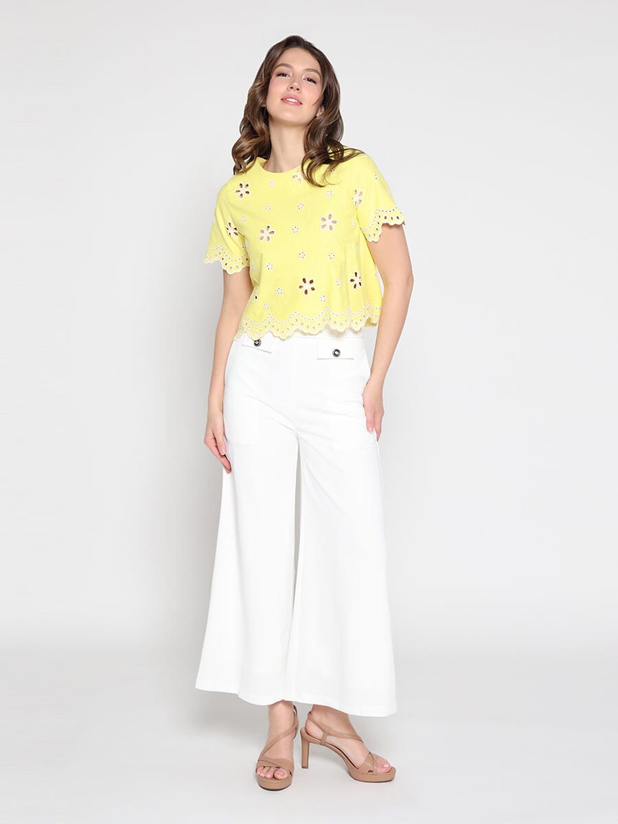 Embroidered eyelet crop top
