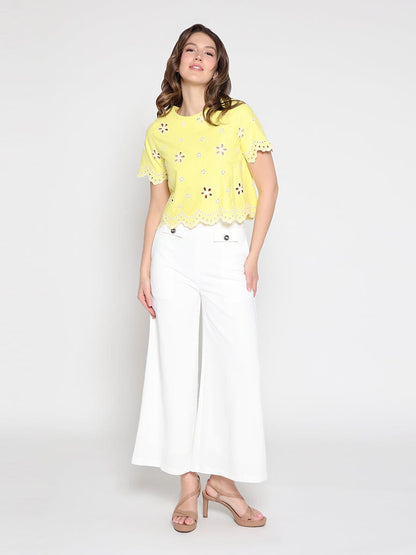 Embroidered eyelet crop top