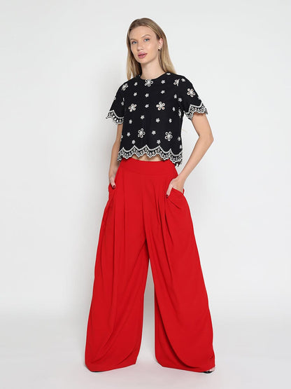 Embroidered eyelet crop top