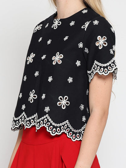 Embroidered eyelet crop top