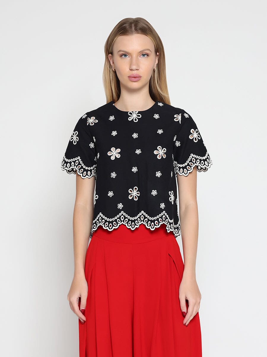 Embroidered eyelet crop top