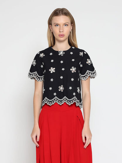 Embroidered eyelet crop top