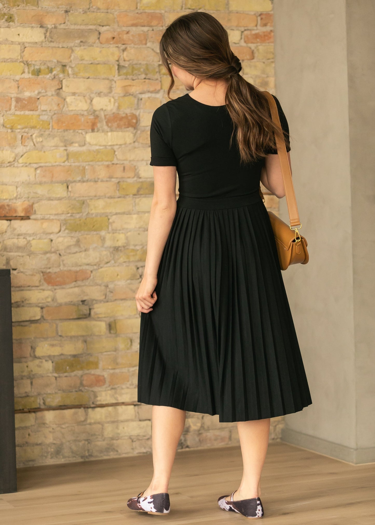 Emersyn Black Pleated Midi Dress