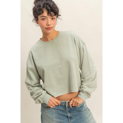 Cropped Crewneck Sweatshirt With Oversized Sleeves