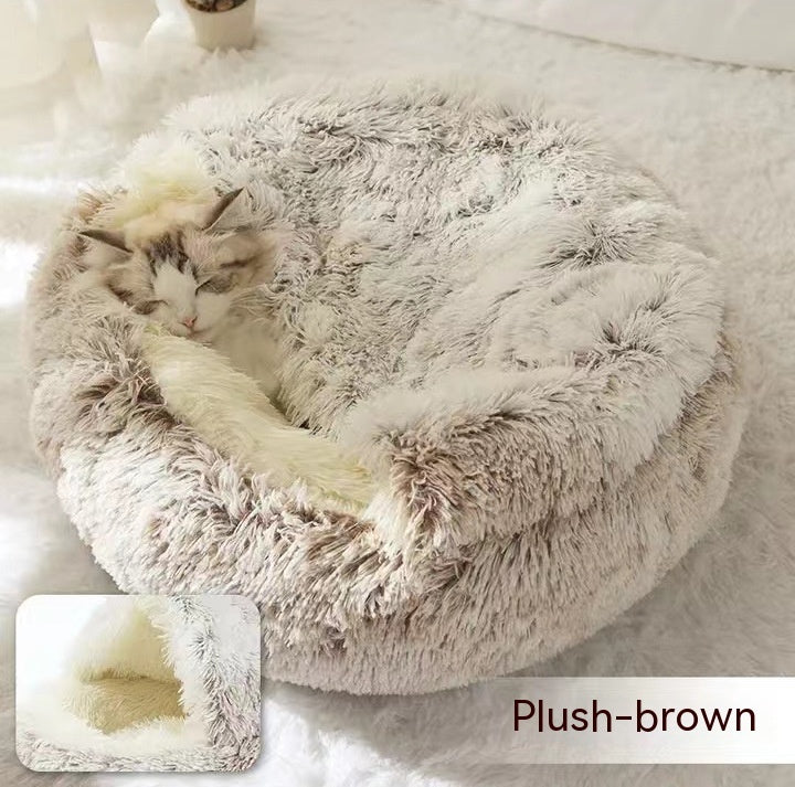 2-in-1 Round Plush Pet Bed for Dogs & Cats — Warm Winter House
