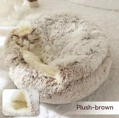 2-in-1 Round Plush Pet Bed for Dogs & Cats — Warm Winter House