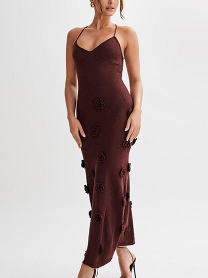 Floral Applique Spaghetti Strap Knit Dress