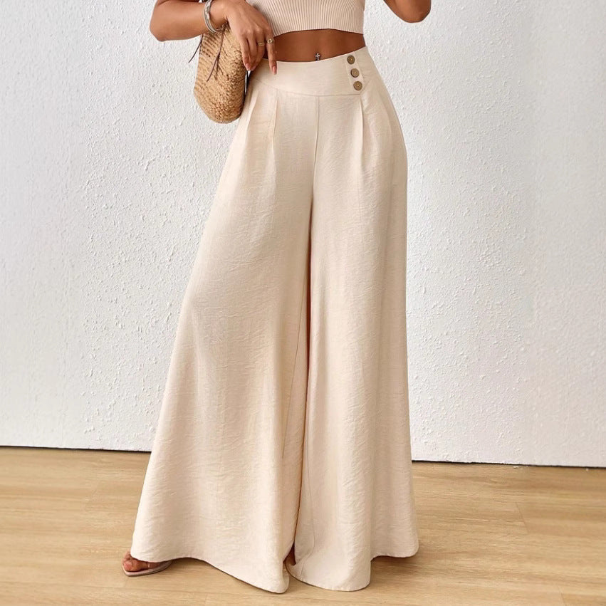 Stylish And Elegant Mid-rise Wide-leg Pants With A Flared Hem (see size guide under more details)