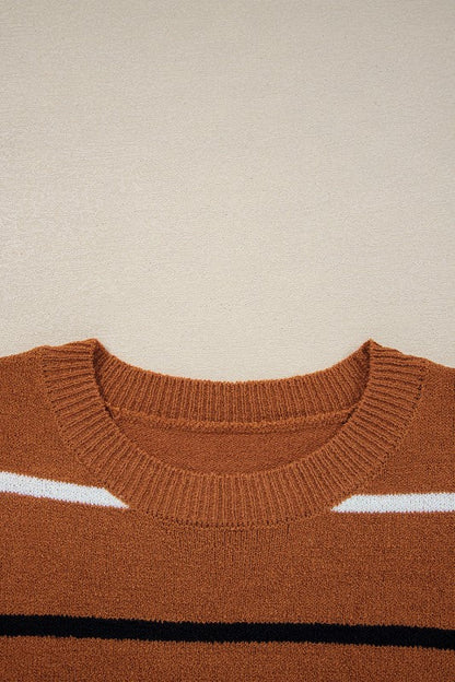 Stripe Ribbed Trim Drop Shoulder Sweater
