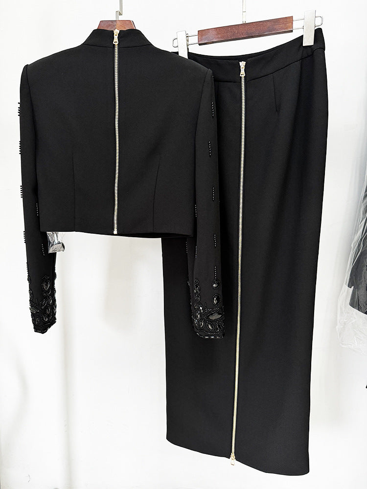 Fashion New Heavy Industry Beads Diamond Inlaid Short Top Long Skirt Suit See size chart under “more details”