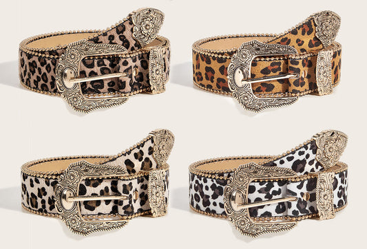 Womens Vintage American-Style Leopard-Print Belt