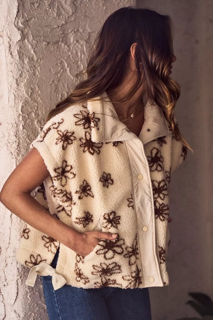 SO ME Flower Sherpa Fur Oversized Sleeveless Vest Jacket