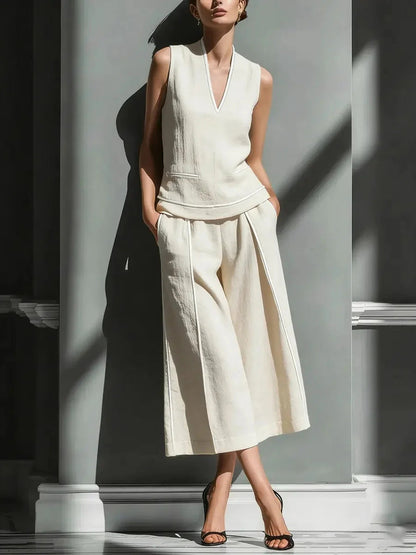 Casual Comfort Womens Sleeveless Linen Shirt Set (see size chart under more details)