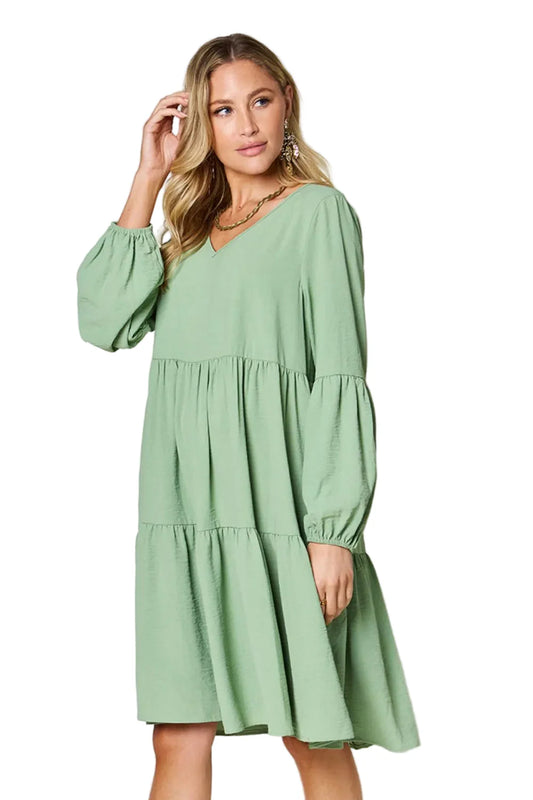 Garden Naked Women's Casual Dress Babydoll Tiered Dress with Pockets Long Sleeve Ruffle Hem Soft Cotton Blend Loose Fit