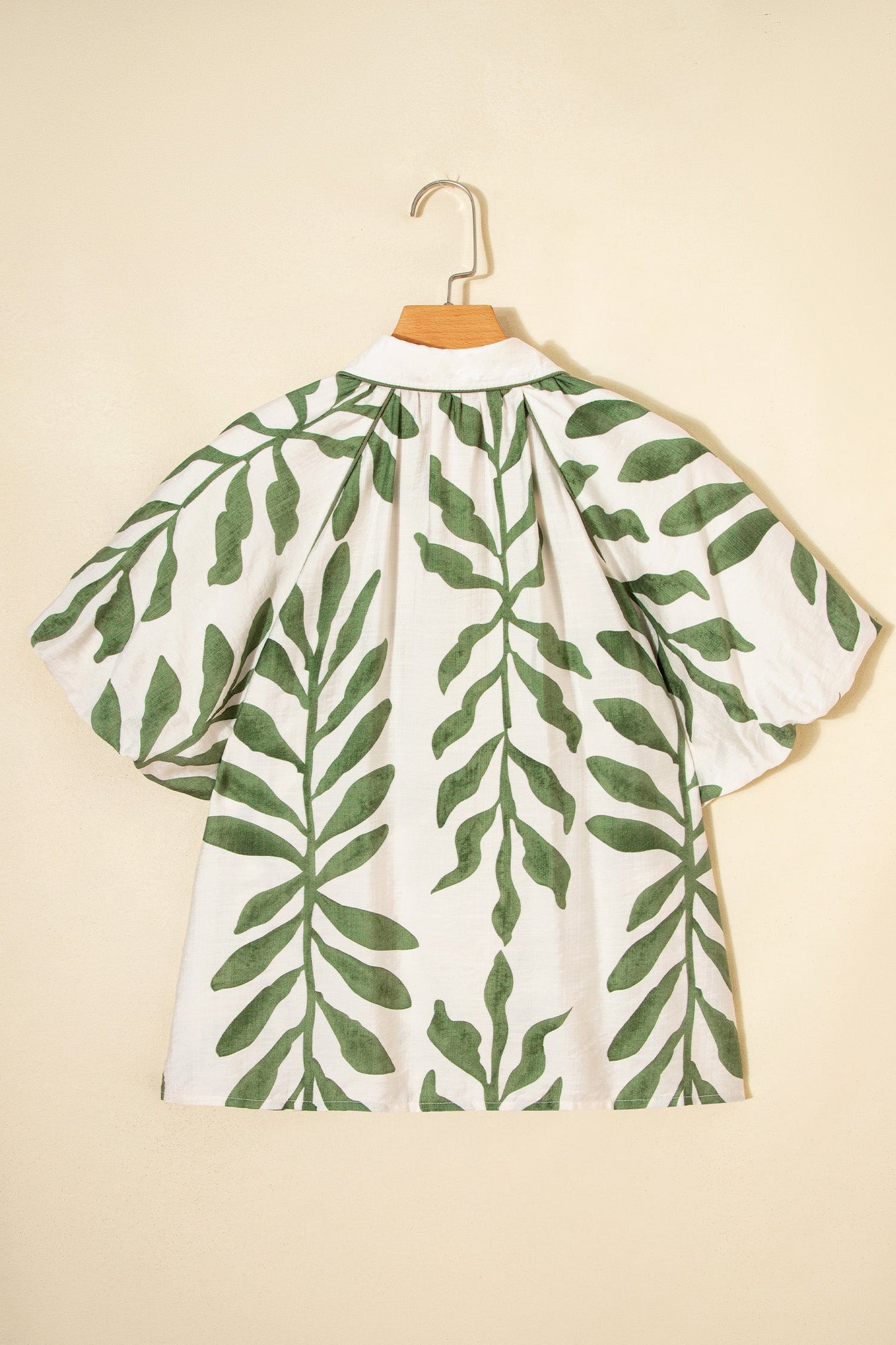 Leaf Short Balloon Sleeve Buttoned Shirt