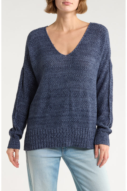 [7WP5056-410] WOMENS LUCKY BRAND SPRING WEIGHT V NECK PULLOVER - AMERICAN NAVY