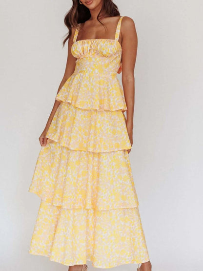 Floral Layered Ruffle Maxi Dress
