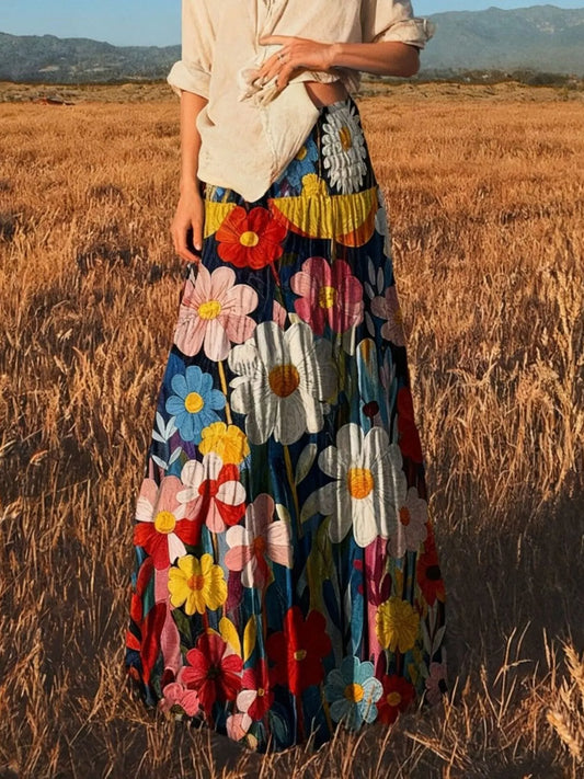 Floral Print Flowy Maxi Skirt See size chart under “more details”