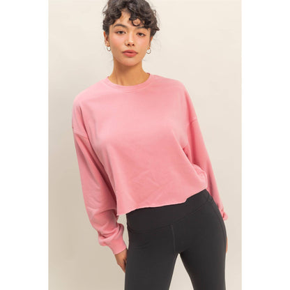 Cropped Crewneck Sweatshirt With Oversized Sleeves