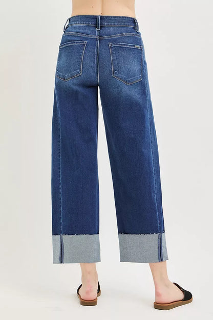 RISEN Slouchy Crop Barrel Cuffed Jeans