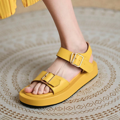 Women's Summer Flat Platform Sandals with Buckle