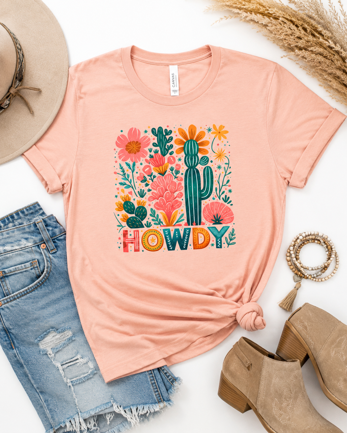 Howdy Floral Cactus Howdy Bella Canvas Graphic Tee