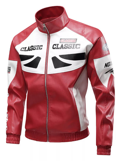 Men's Plus Size Stand Collar Leather Moto Jacket