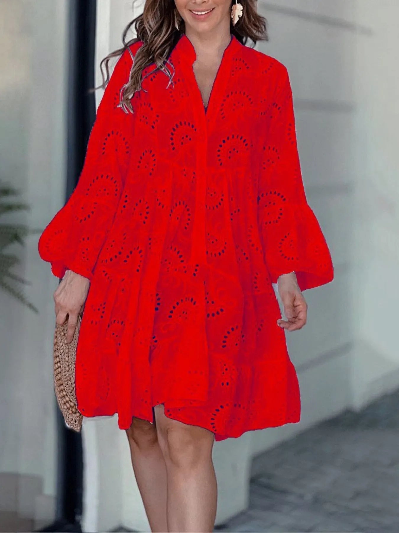 Eyelet Ruffled Hem Tiered Dress