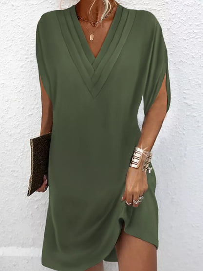V-Neck Slit Sleeve Mini Dress