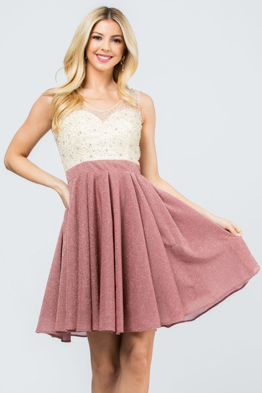 Sparkling knit jacquard a-line short dress