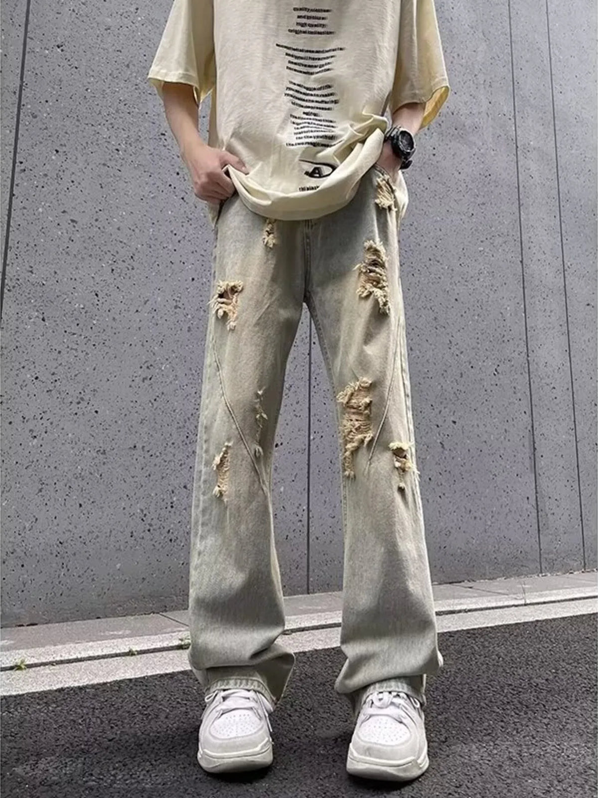 Men's Full Size Ripped Distressed Straight Leg Jeans Plus Size