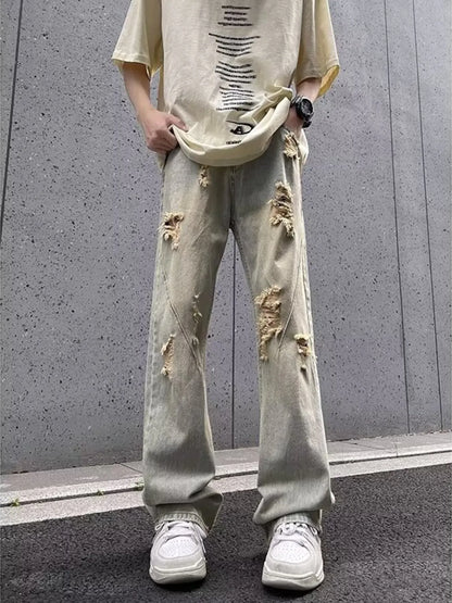 Men's Full Size Ripped Distressed Straight Leg Jeans Plus Size