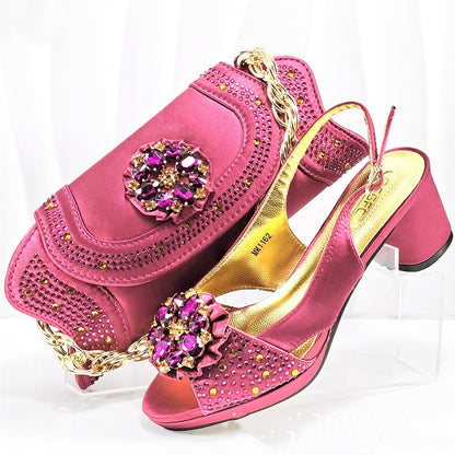 Evening Party With Rhinestone Pointed Toe Shoes Hand Bag Suit See size chart under “more details”