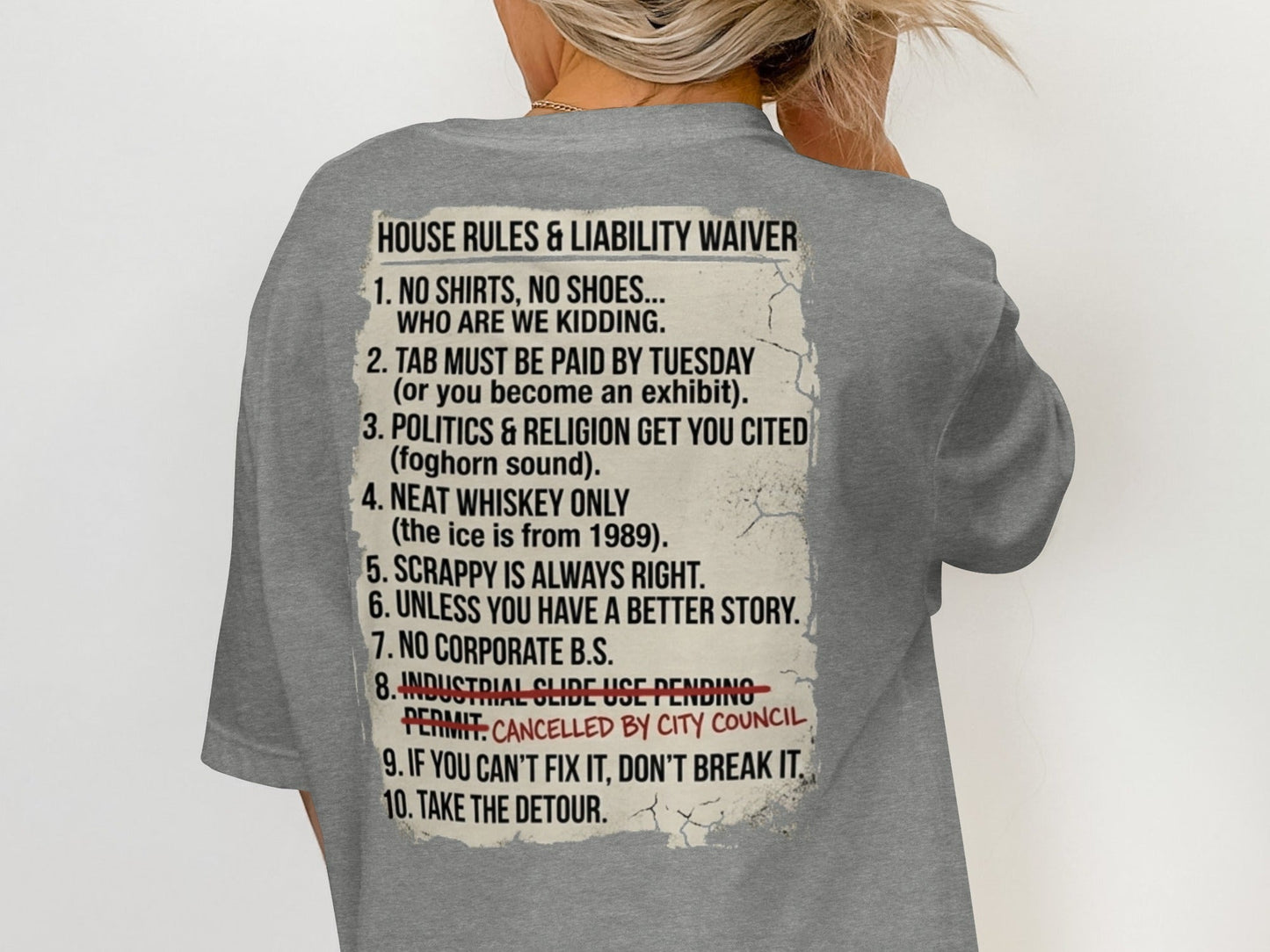 Scrappy Malone's Unofficial House Rules Tee - 100-Proof Bar Humor