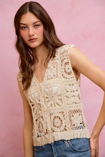 SO ME Summer Crochet Patterned Sleeveless Vest Top