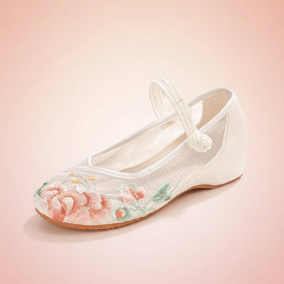 Women's Floral Embroidered Mesh Shoes – Breathable Hollow-Out Retro Flats