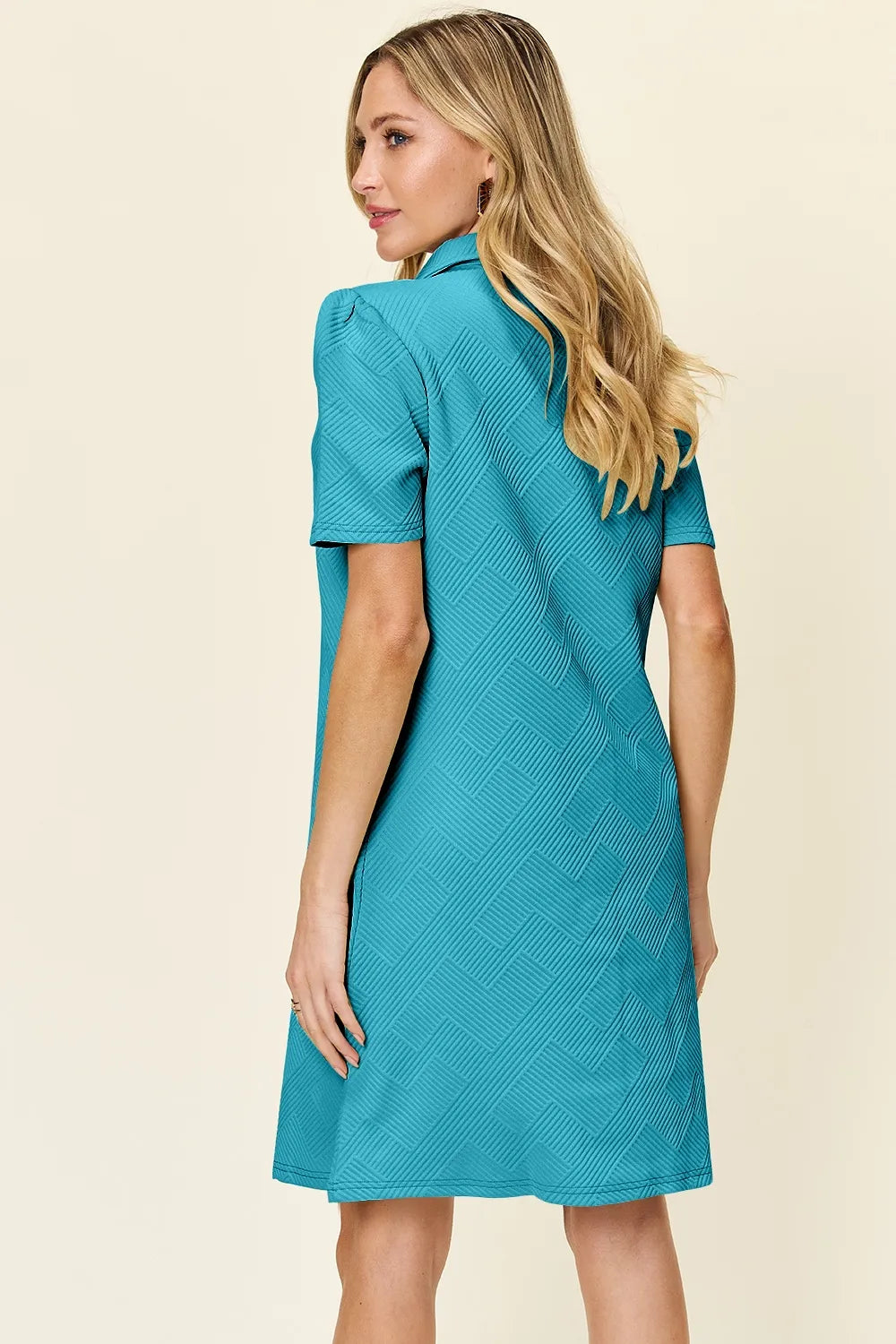 Double Take Texture Collared Neck Short Sleeve Dress