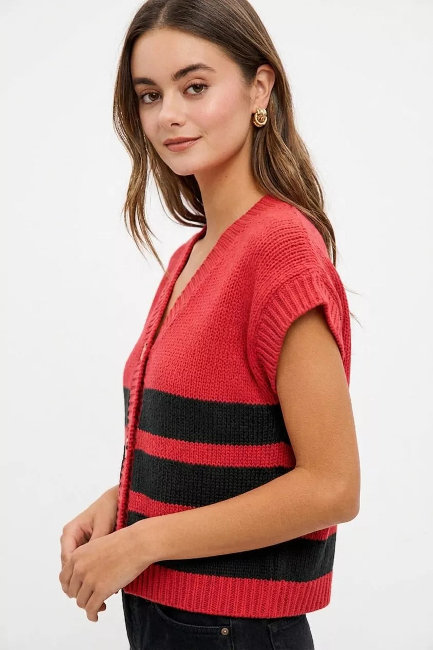 BiBi Game Day Theme Stripe Buttoned V Neck Knit Cardigan