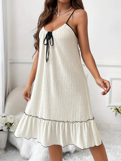 Full Size Tiered Ruffled Lounge Dress with Contrast Trim Plus Size