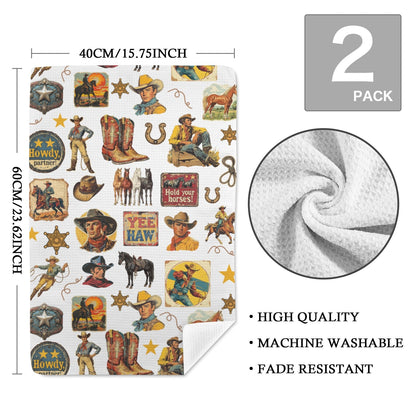 Baha Ranch Vintage Cowboy Collage Dish Towel Set of 2 Made in America