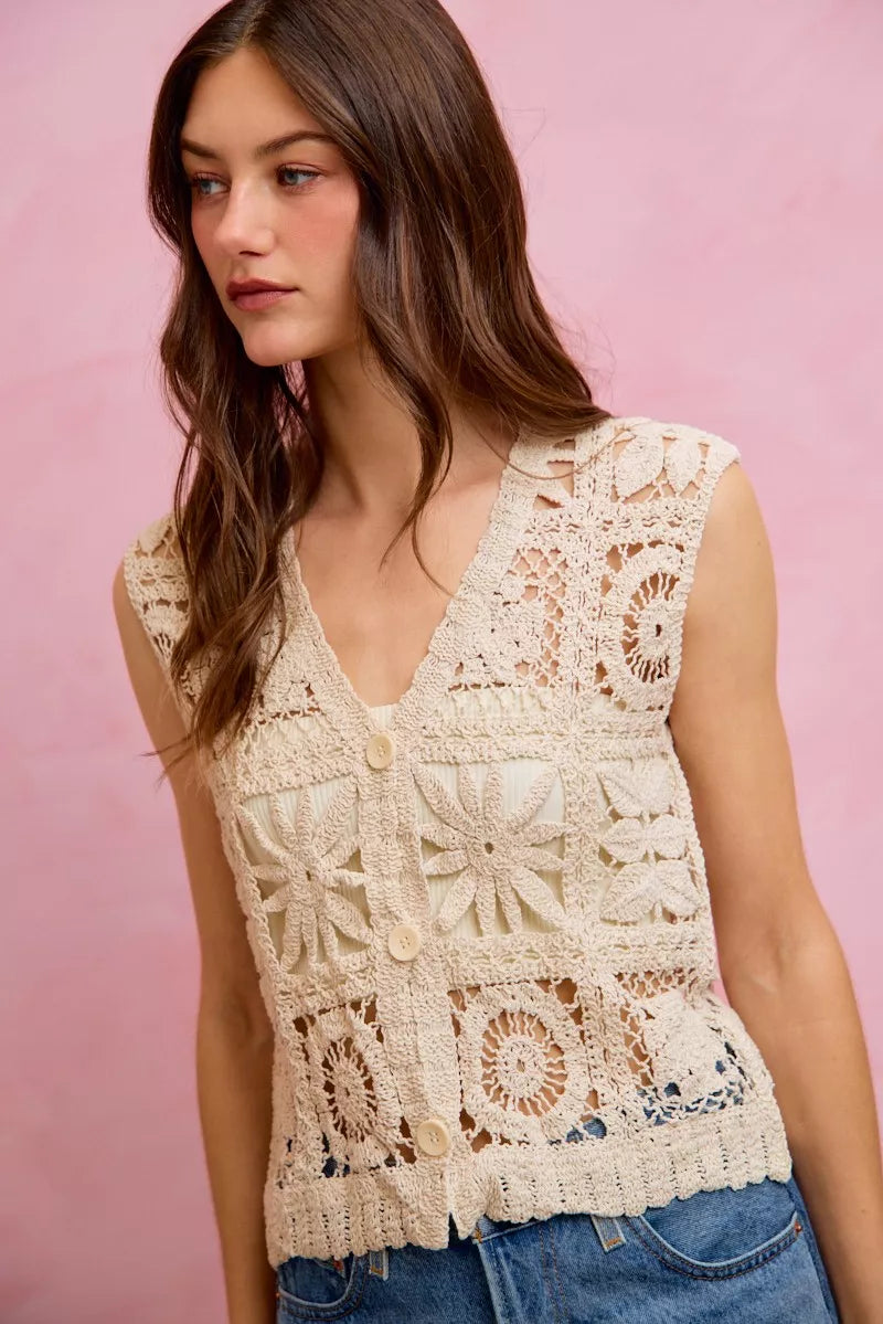 SO ME Summer Crochet Patterned Sleeveless Vest Top